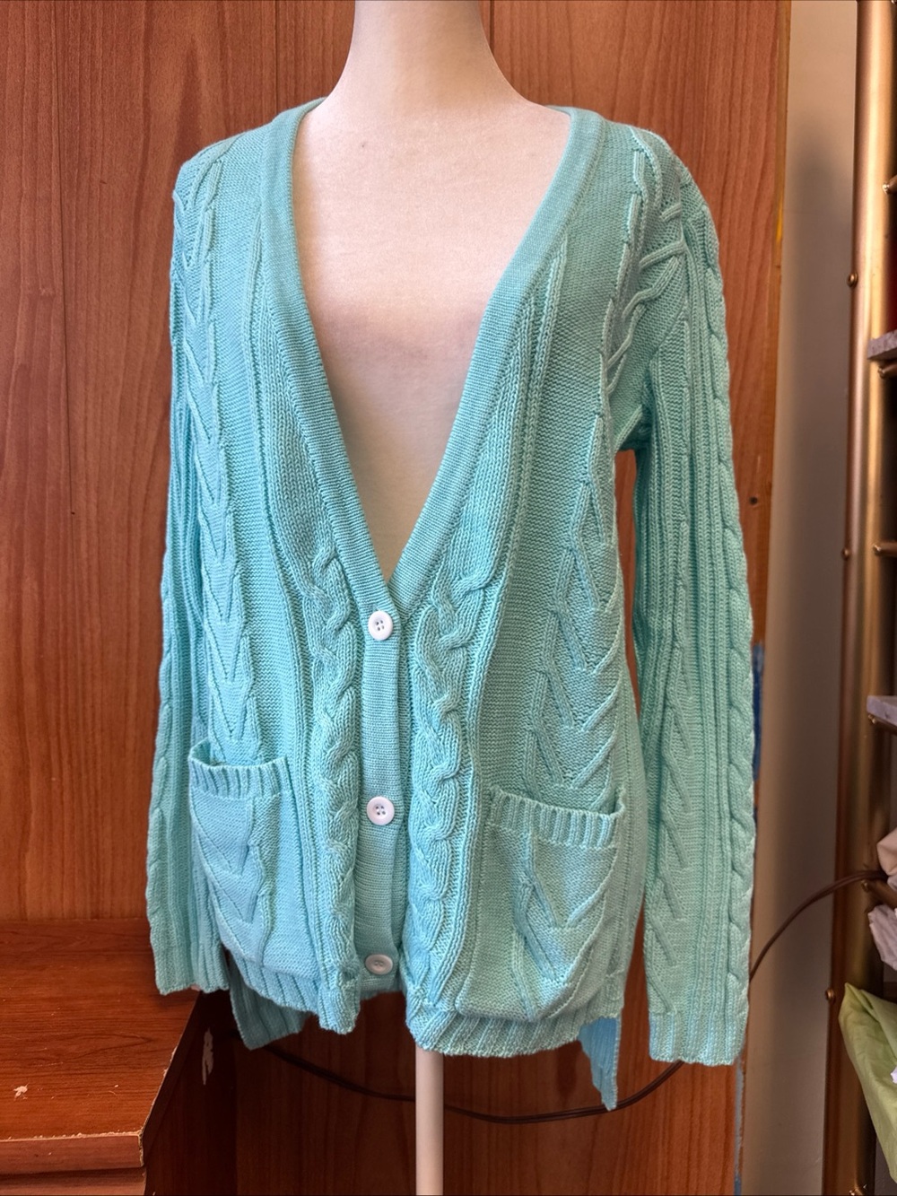 Light Blue V Neck Cardigan w/ Front Pockets 3 Button S M L XL XXL NWOT